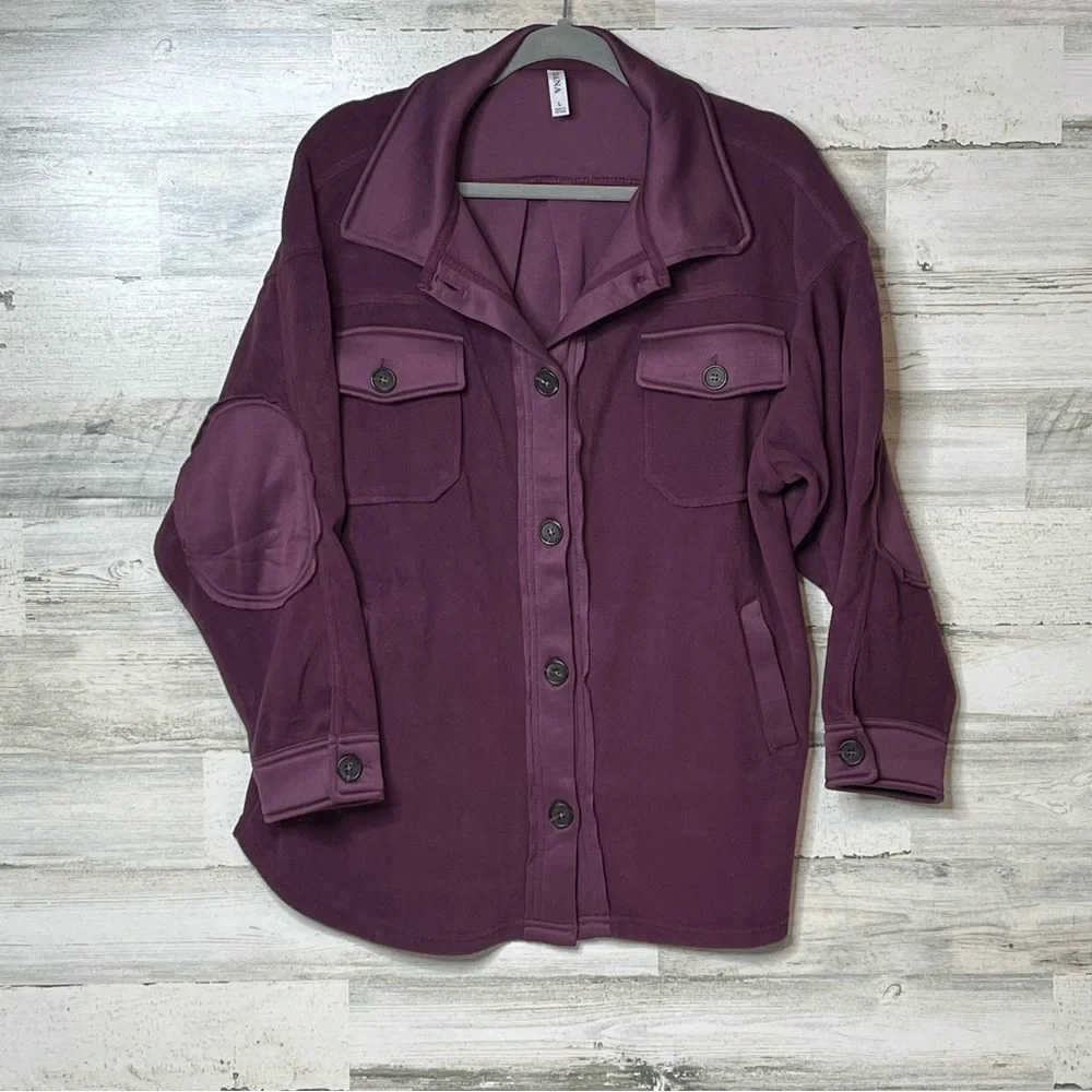 NWOT Zenana Cozy in the Cabin Fleece Shacket with Patch Elbows - Plum - Picture 4 of 8